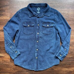 Boys M 8 Blue Denim Button Up Shirt, Long Sleeve, Western, 100% Cotton